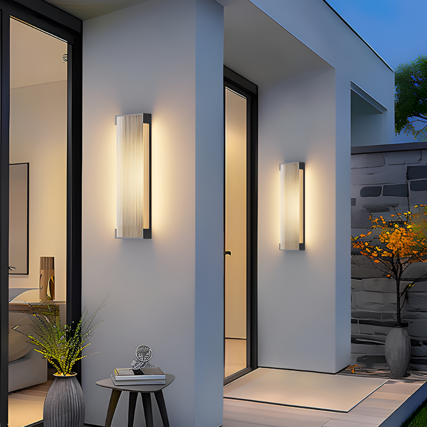 Rektangulær Solenergi Rillet Væglampe - Minimalistisk