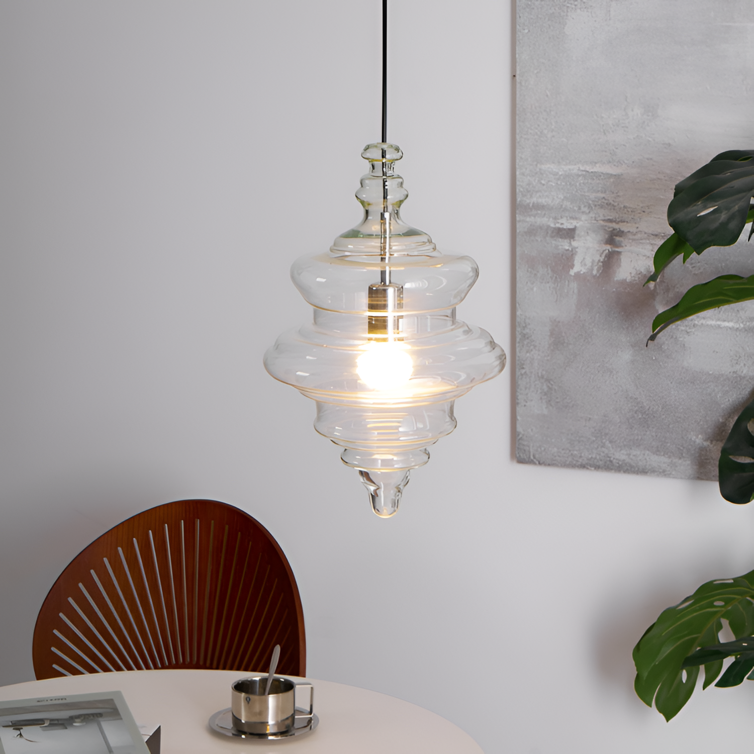 Skulpturel Rillet Glaspendel - Minimalistisk