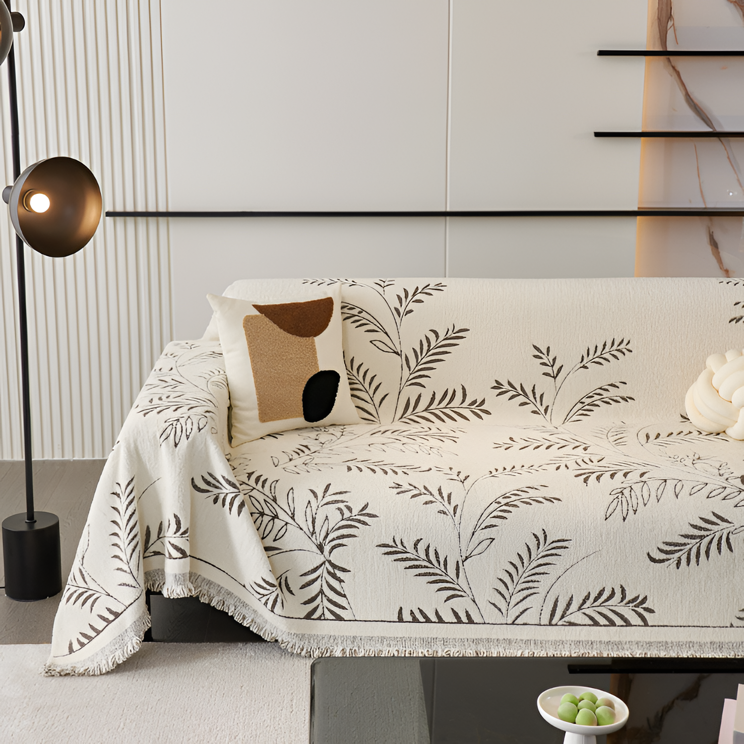 Minimalistisk Frynse Sofa Tæppe - Botanisk