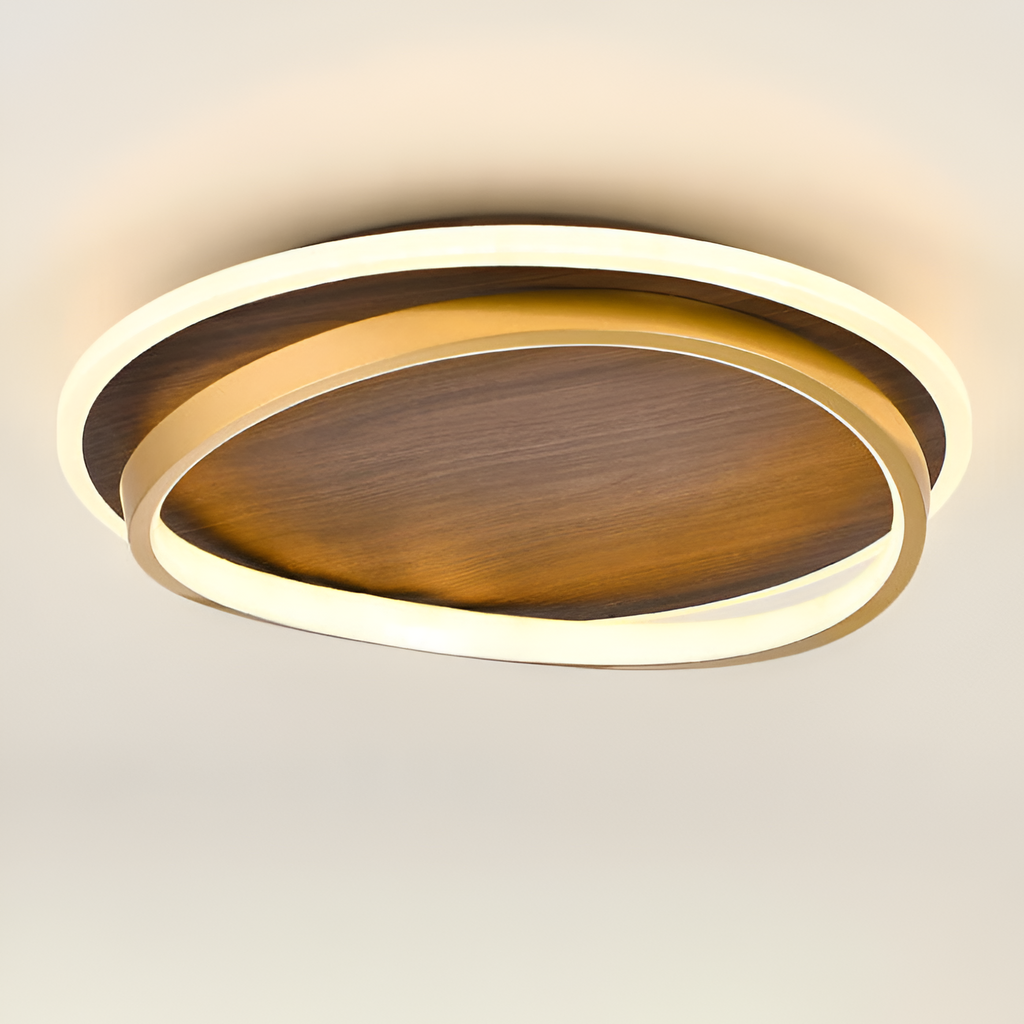 Moderne dæmpbar loftslampe i trælook – minimalistisk