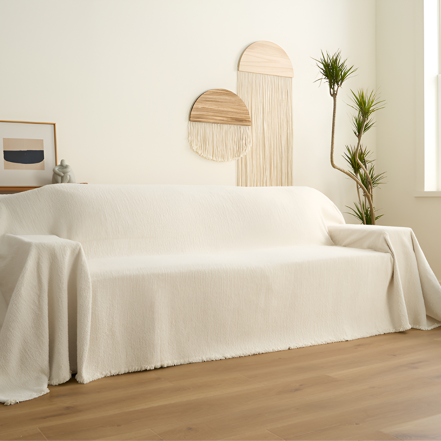 Minimalistisk Tekstureret Sofaovertræk - Ensfarvet