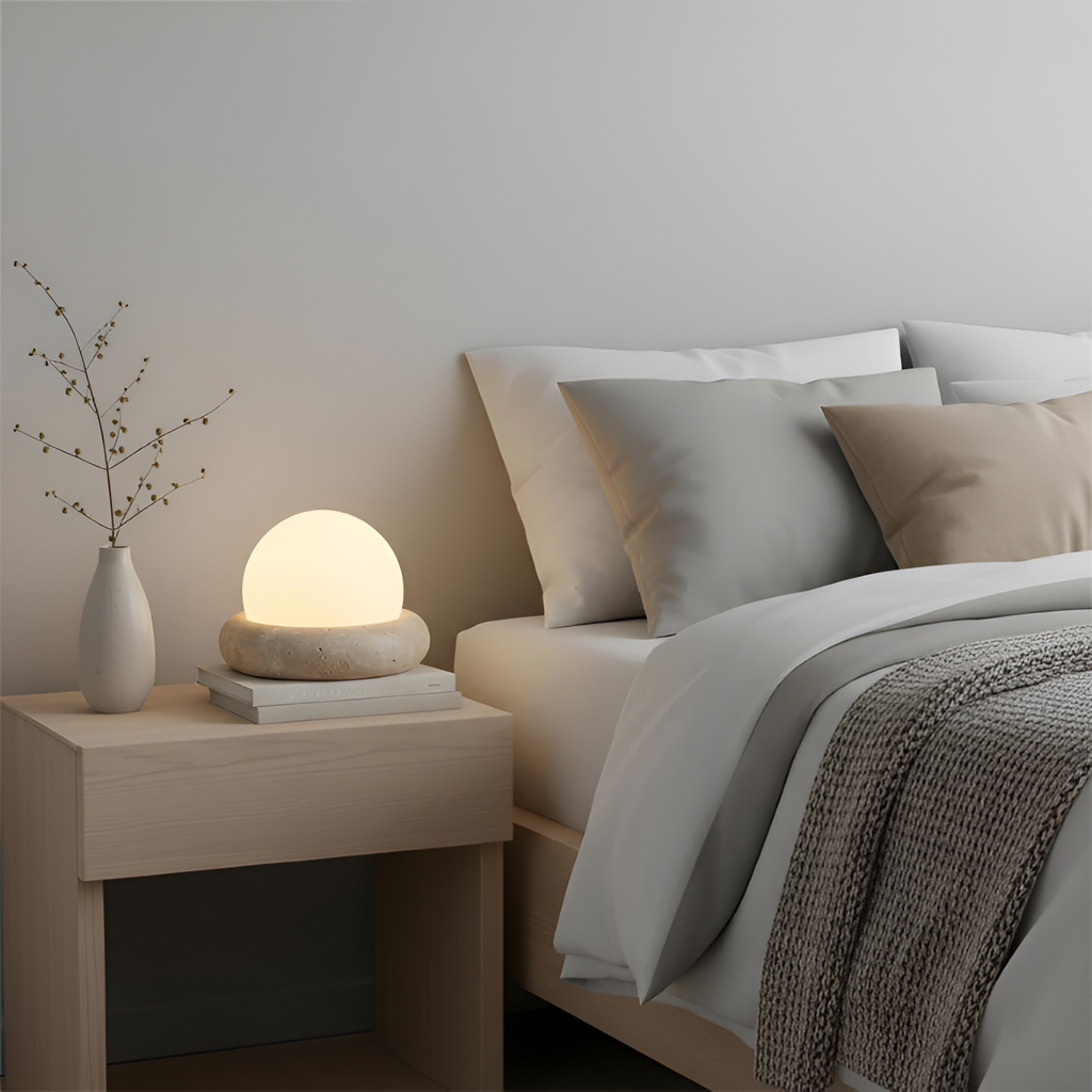 Skulpturel Travertin Bordlampe - Minimalistisk