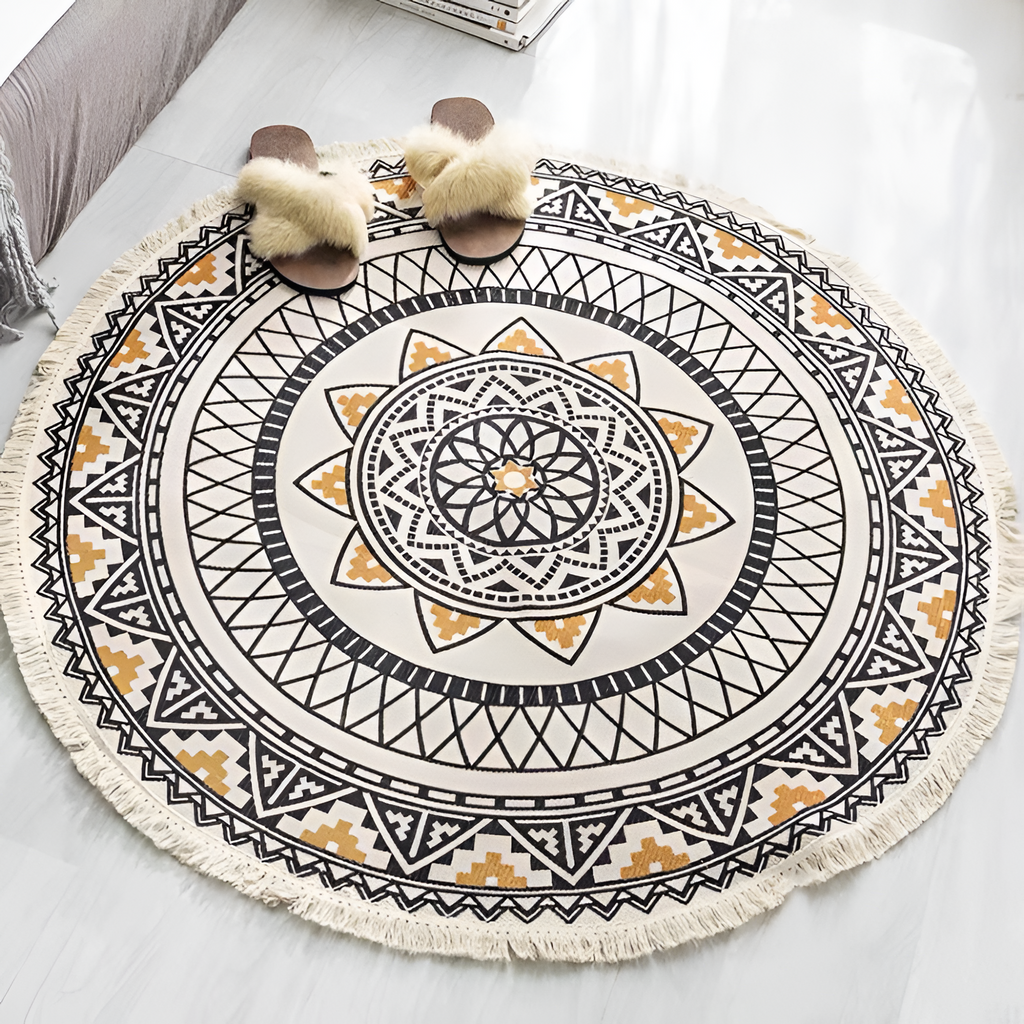Mandala-mønstret Rundt Gulvtæppe Med Kvaster - Indretning Boho