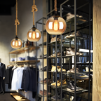 Retro industriel pendel i sisal med glaskuppel – med flettet reb