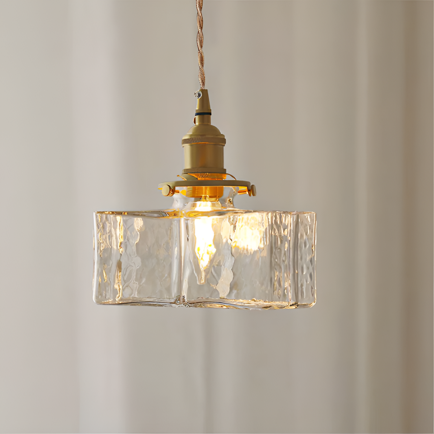 Tekstureret Glas Messing Pendellampe - Industriel
