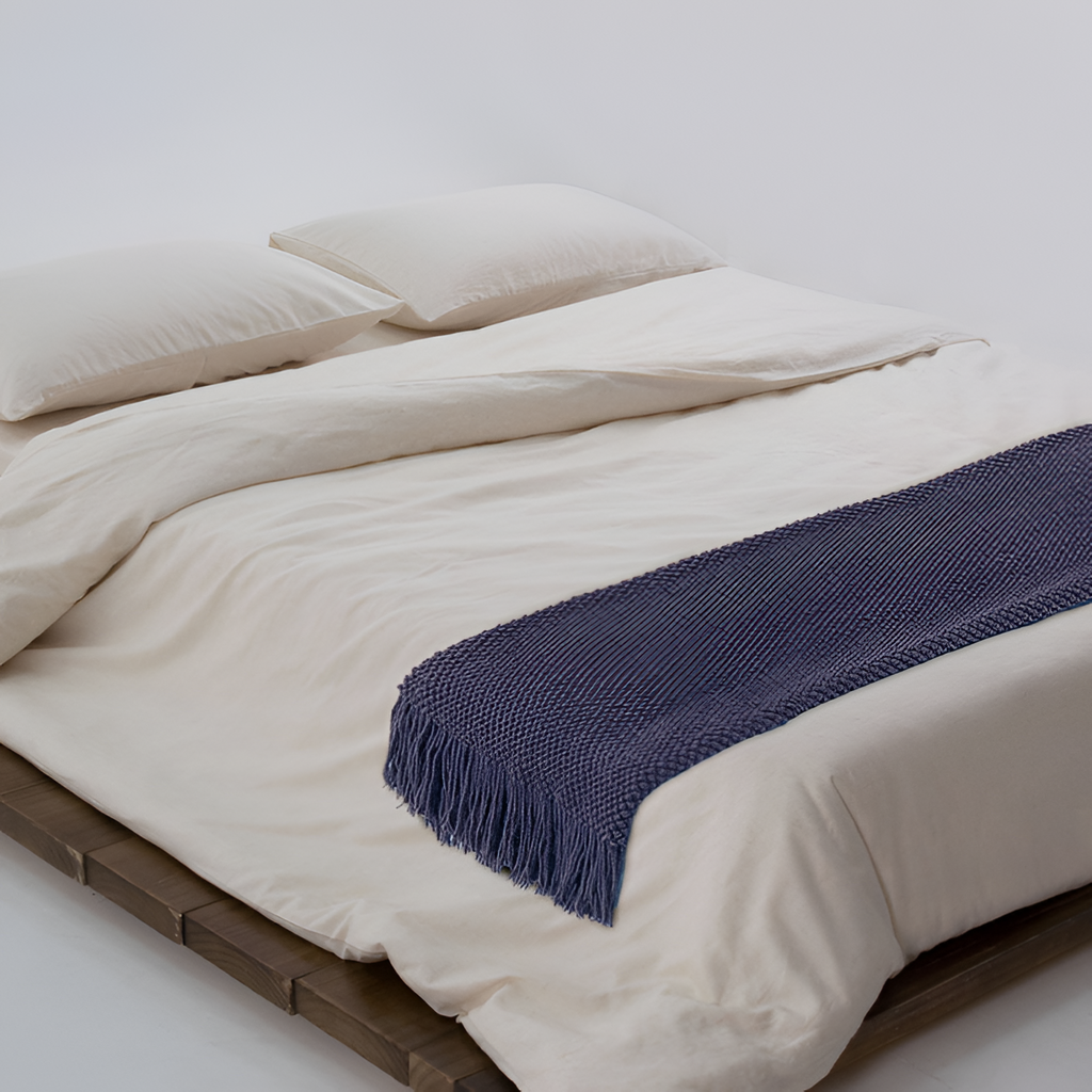 Grovstrikket Plaid Med Frynser - Minimalistisk