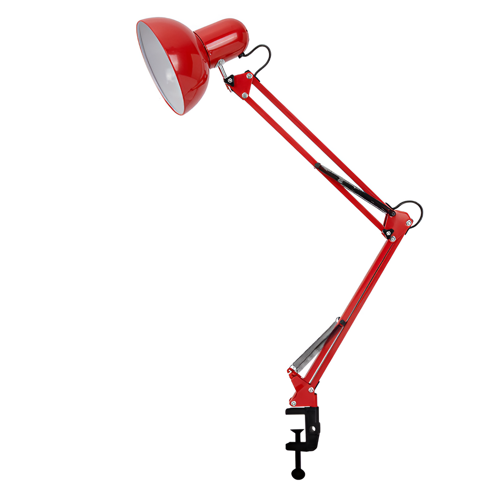 Bordlampe med udtrækkelig lang arm og klemme – minimalistisk