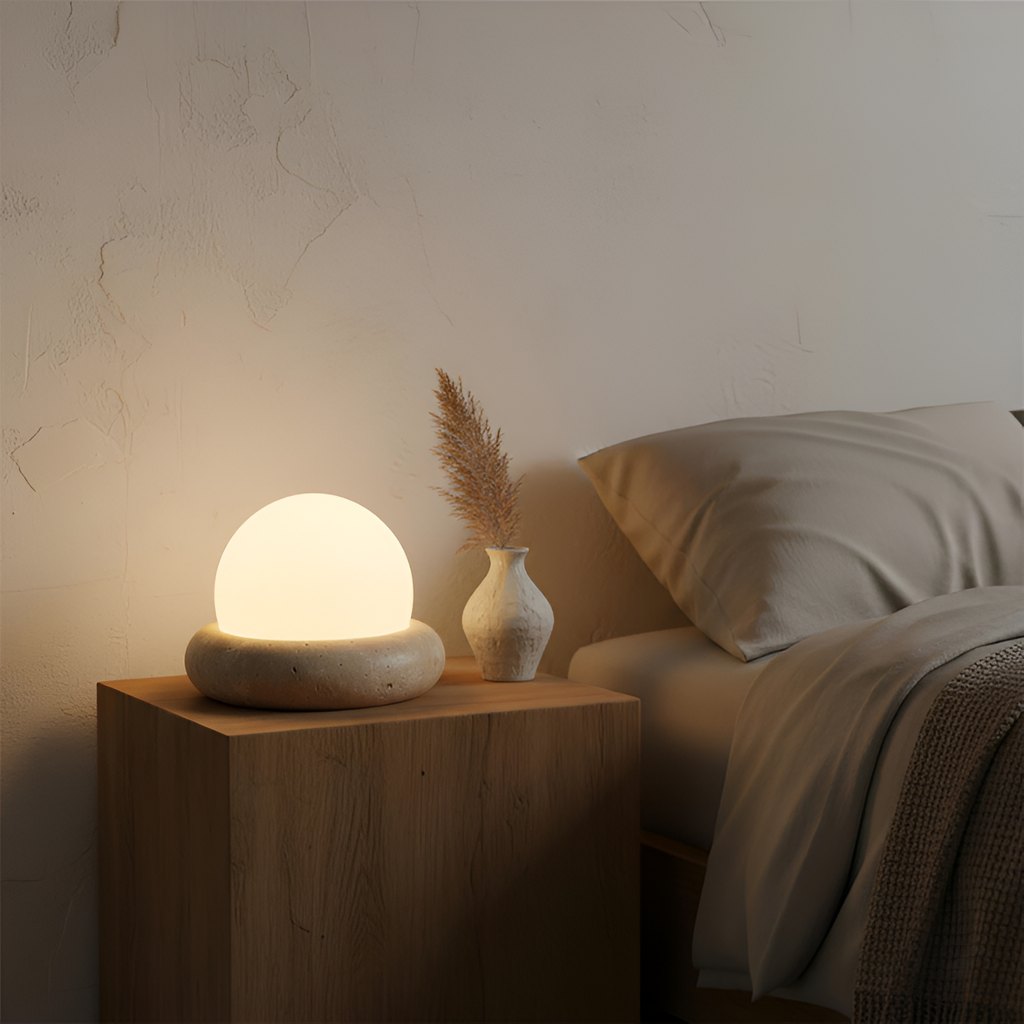 Skulpturel Travertin Bordlampe - Minimalistisk