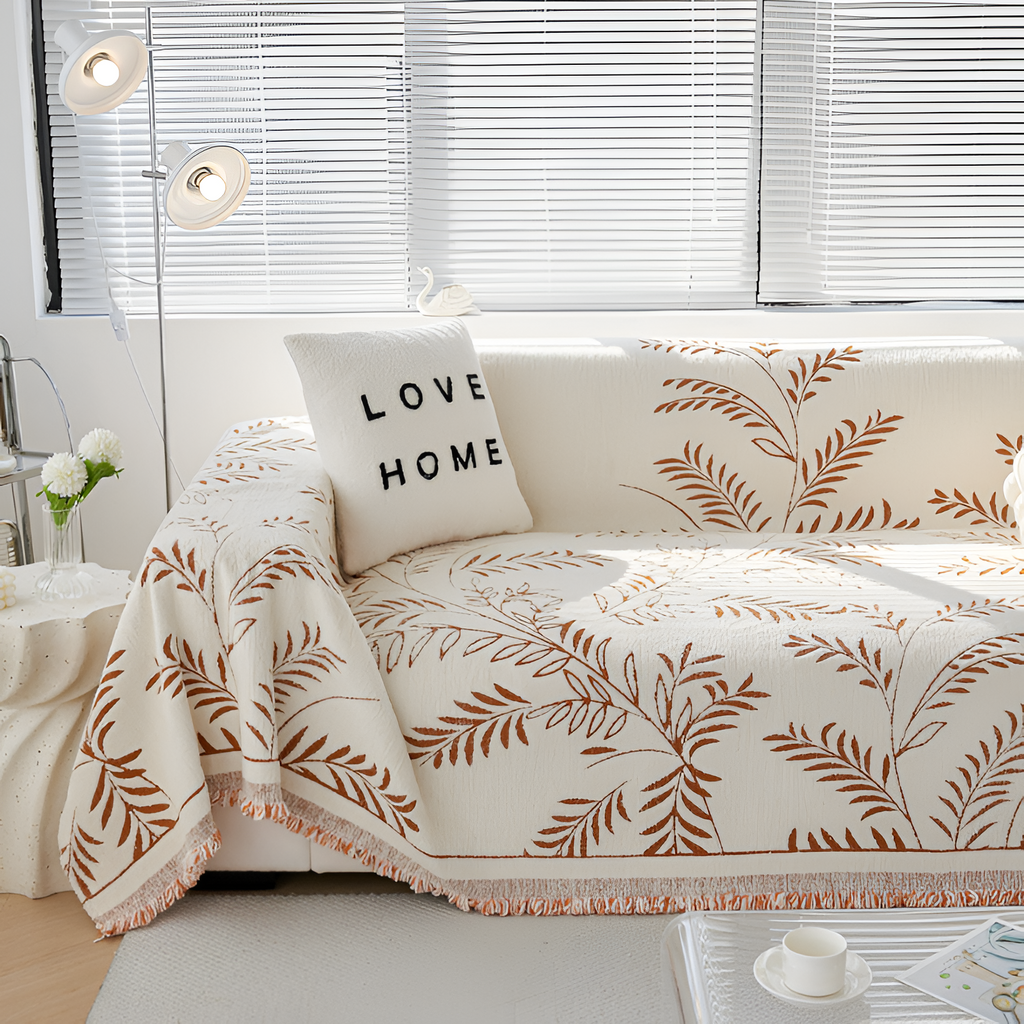 Minimalistisk Frynse Sofa Tæppe - Botanisk