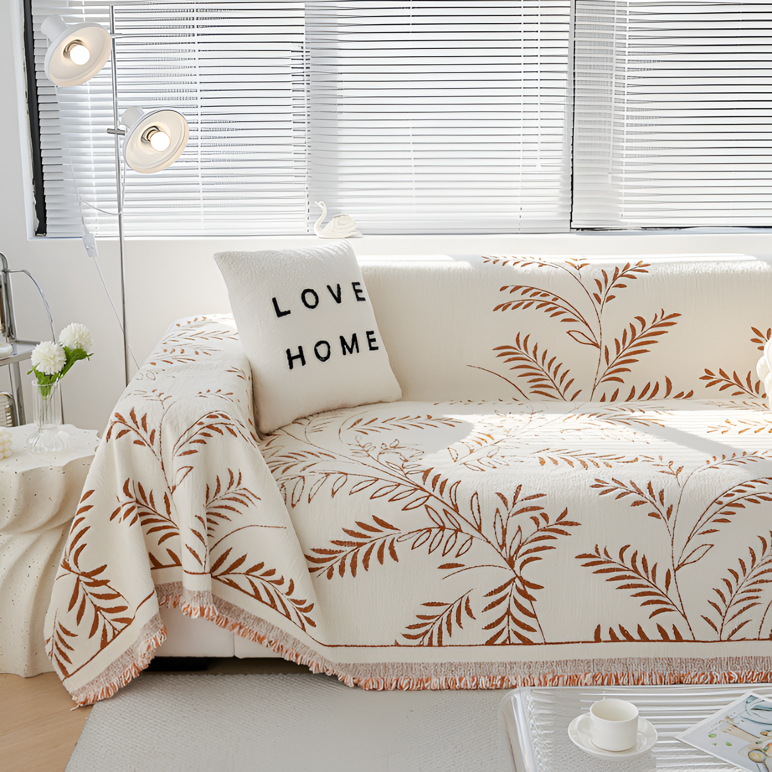 Minimalistisk Frynse Sofa Tæppe - Botanisk