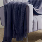 Grovstrikket Plaid Med Frynser - Minimalistisk