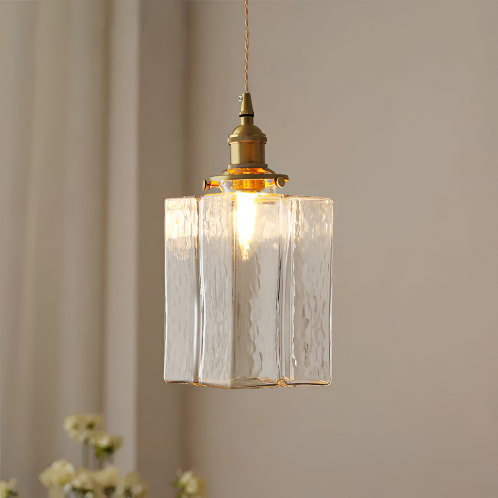 Tekstureret Glas Messing Pendellampe - Industriel