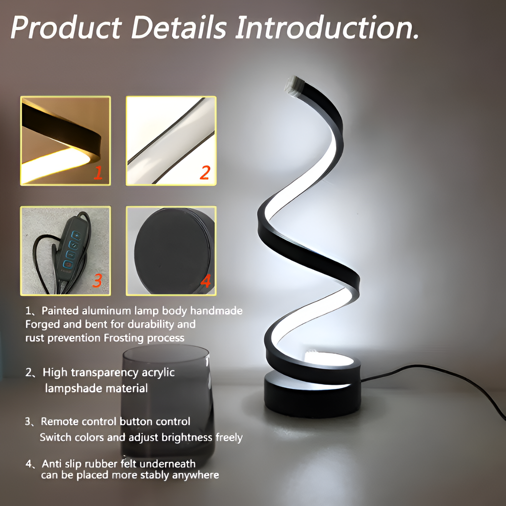 Minimalistisk Spiral Bordlampe - Dæmpbar
