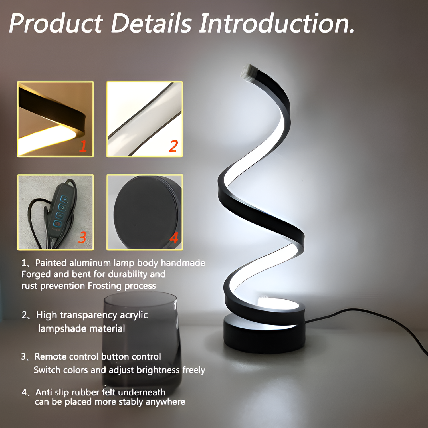 Minimalistisk Spiral Bordlampe - Dæmpbar