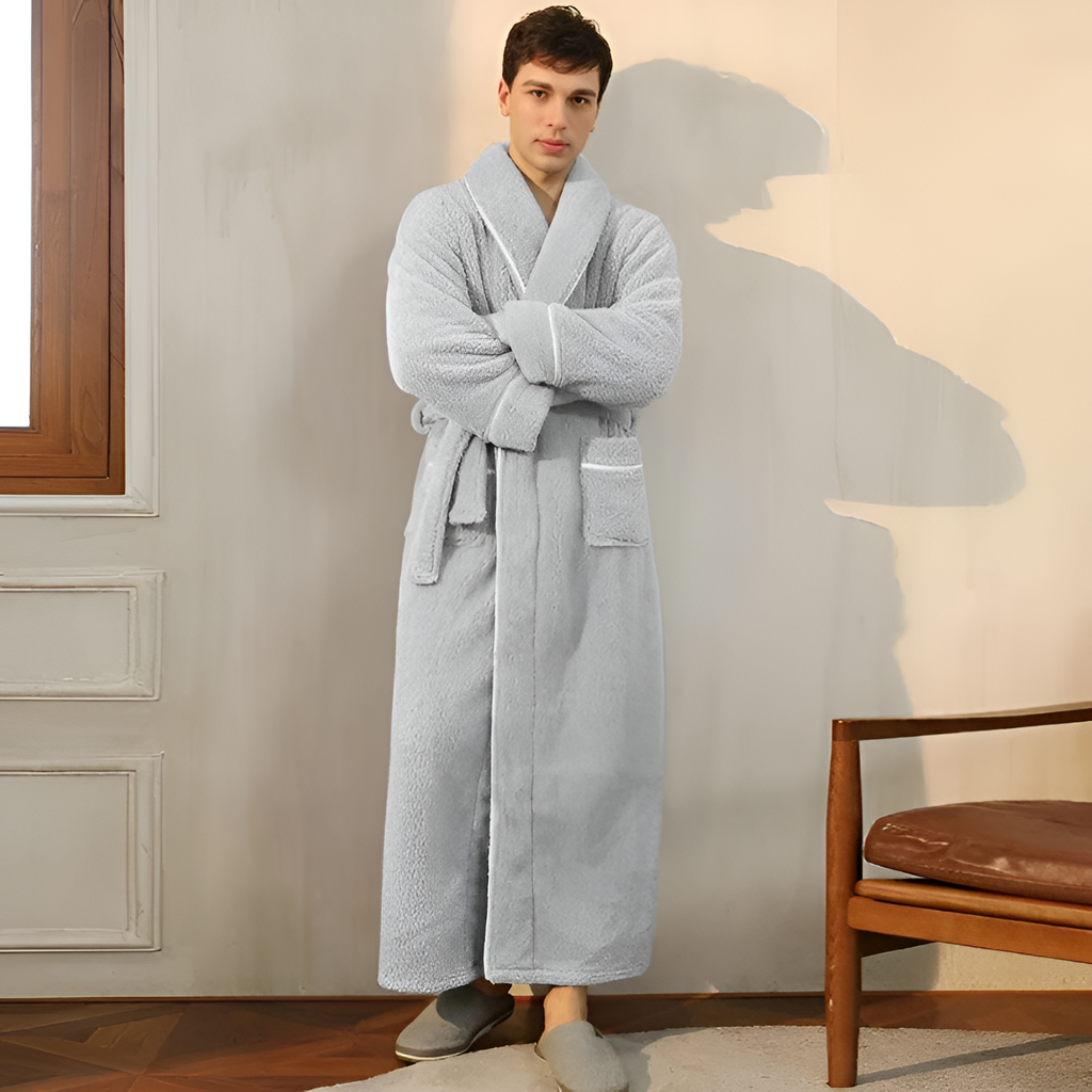 Plyshtekstureret Lang Badekåbe - Bindebånd