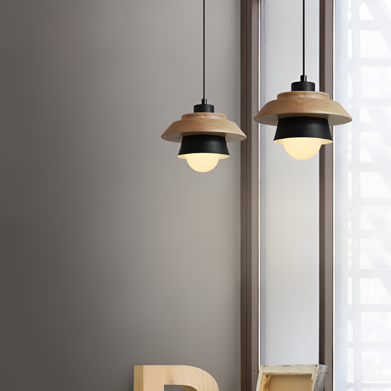 Nordic Pendellampe i Træ - Moderne Macaron Loftslampe