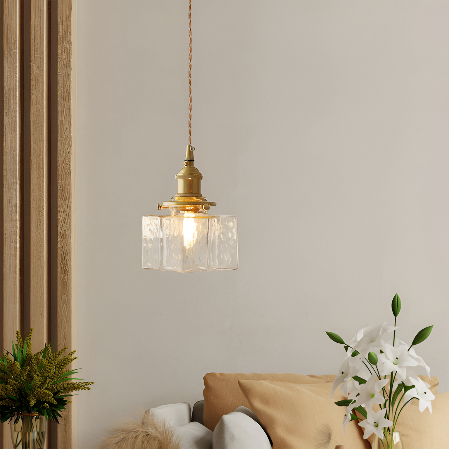 Tekstureret Glas Messing Pendellampe - Industriel