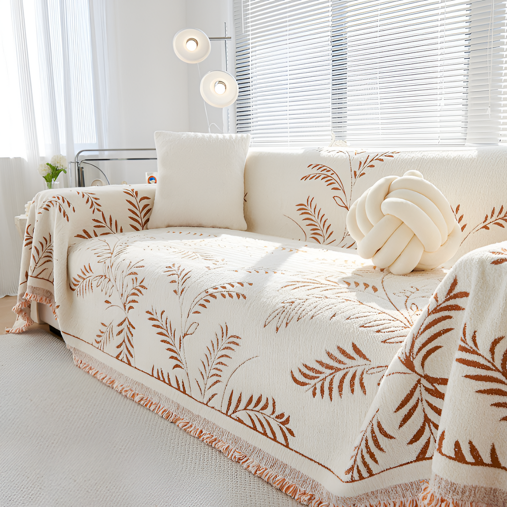 Minimalistisk Frynse Sofa Tæppe - Botanisk