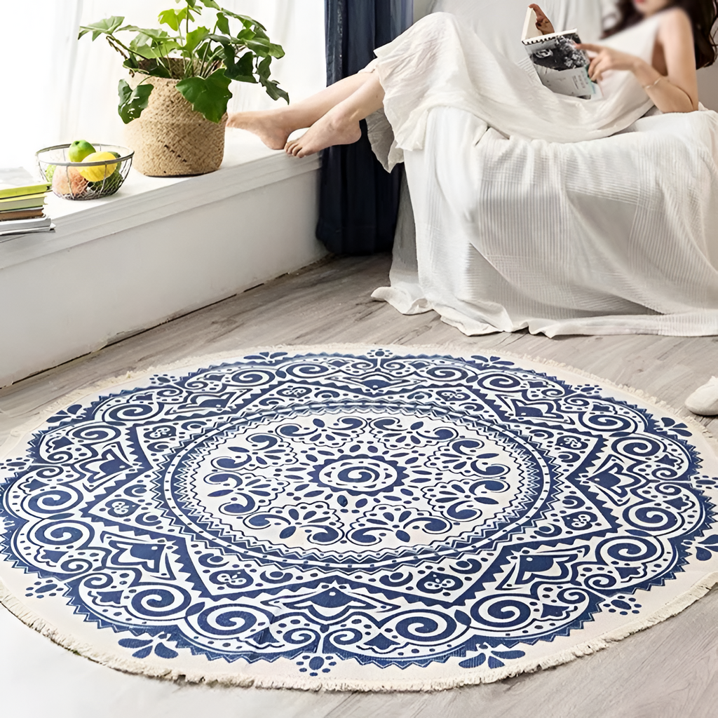 Mandala-mønstret Rundt Gulvtæppe Med Kvaster - Indretning Boho