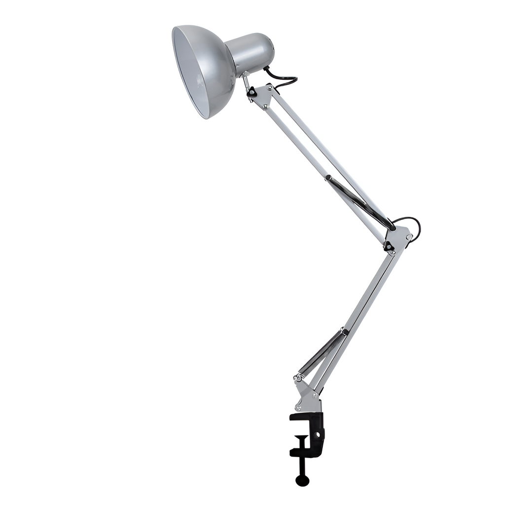 Bordlampe med udtrækkelig lang arm og klemme – minimalistisk