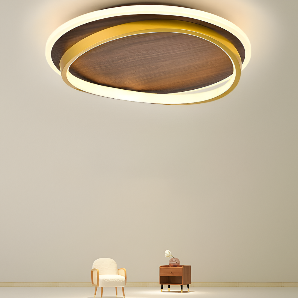 Moderne dæmpbar loftslampe i trælook – minimalistisk