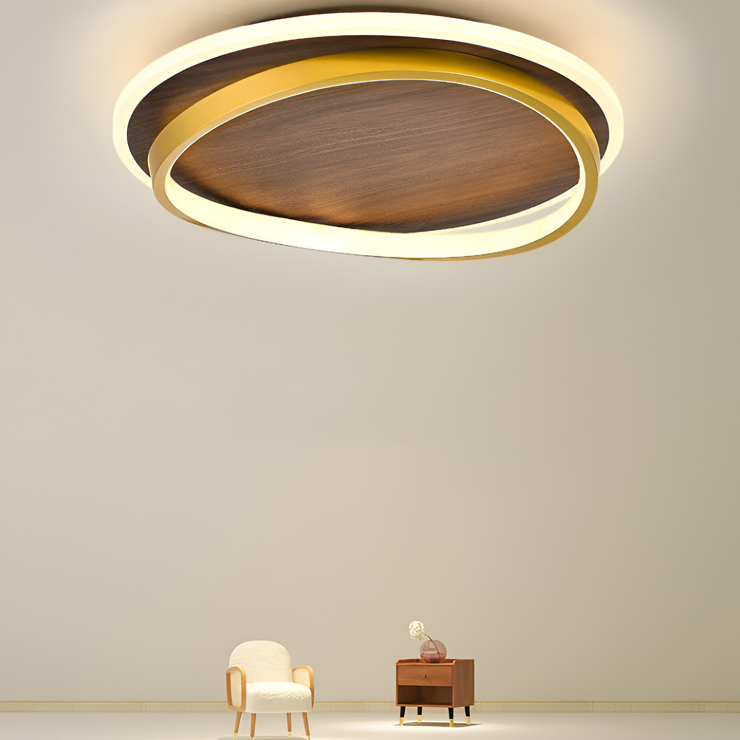 Moderne dæmpbar loftslampe i trælook – minimalistisk