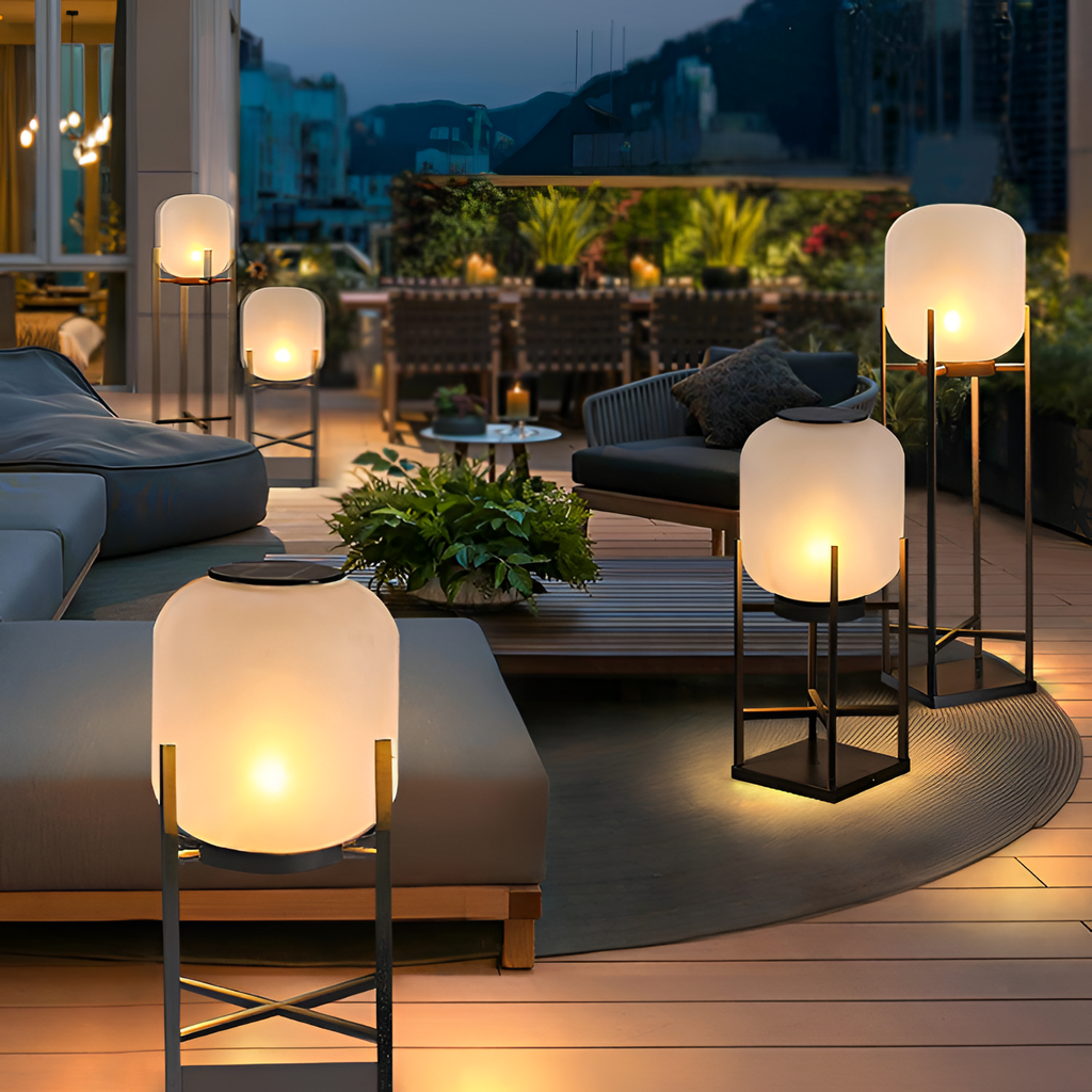 Geometrisk Industriel Solcelle Gulvlampe - Minimalistisk