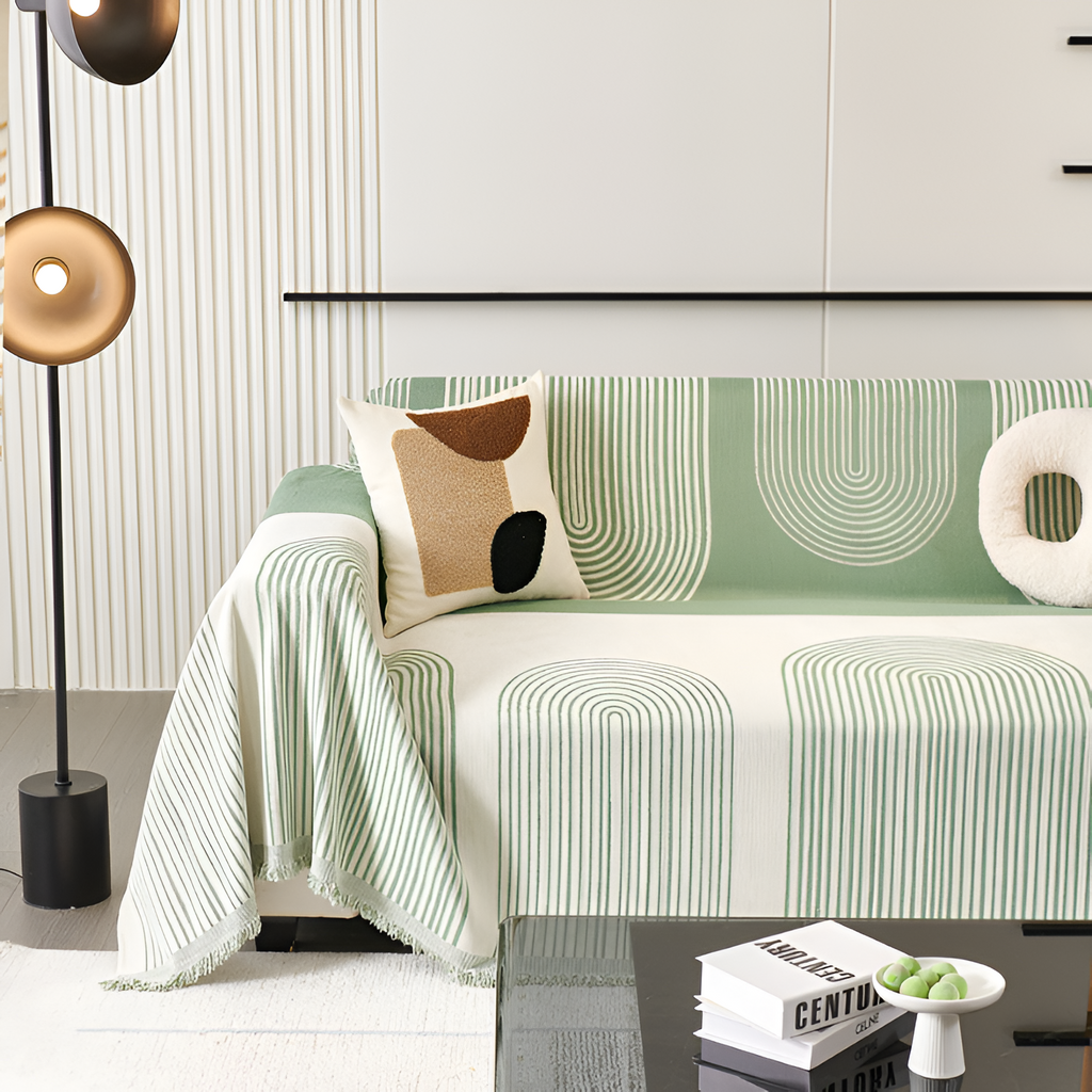 Minimalistisk Vævet Sofatæppe – Geometrisk