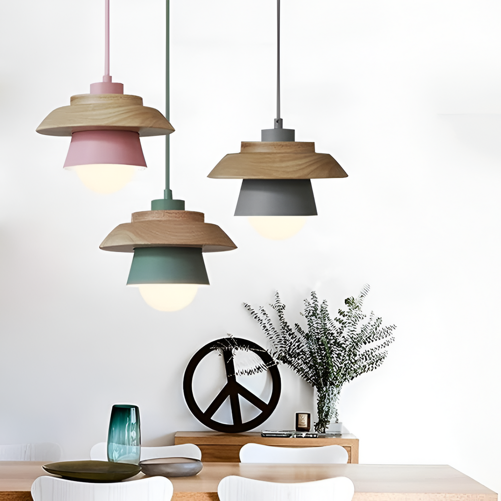 Nordic Pendellampe i Træ - Moderne Macaron Loftslampe