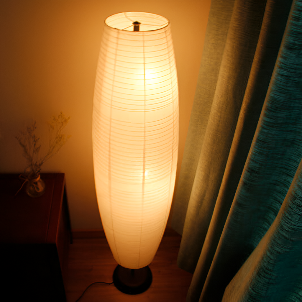 Rillet Høj Papirlampe - Minimalistisk