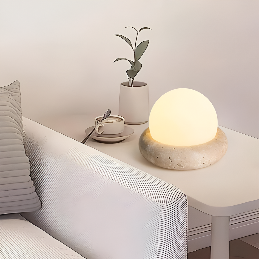 Skulpturel Travertin Bordlampe - Minimalistisk