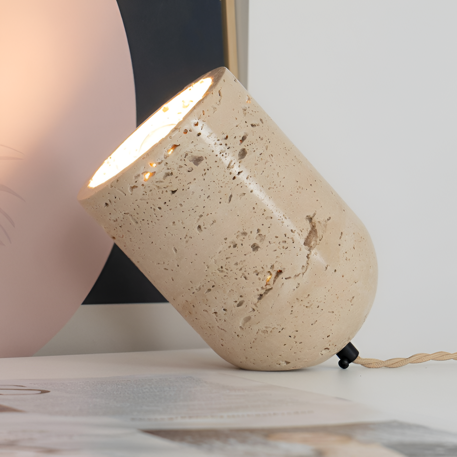 Struktureret Cylinderformet Bordlampe - Abstrakt