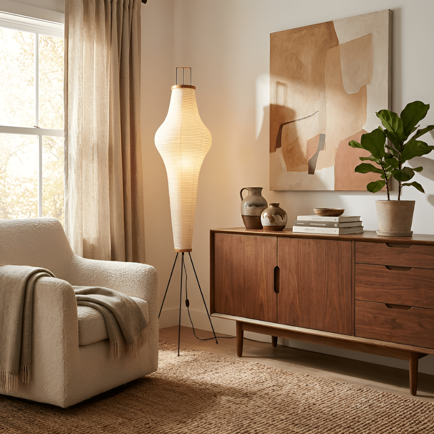 Minimalistisk Rispaper Gulvlampe - Nordisk