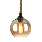 Retro industriel pendel i sisal med glaskuppel – med flettet reb