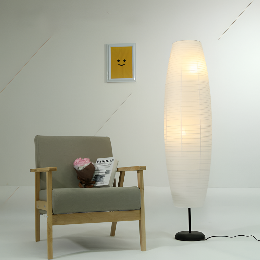 Rillet Høj Papirlampe - Minimalistisk