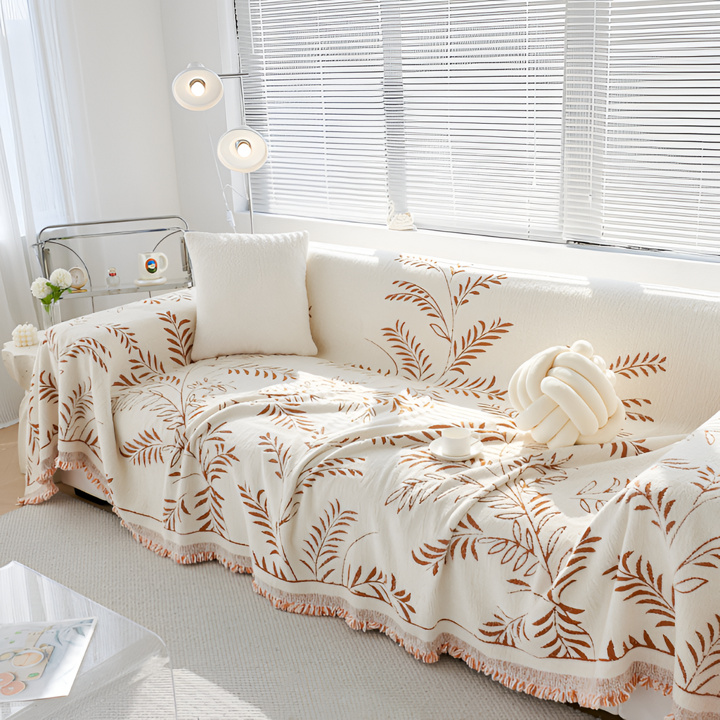 Minimalistisk Frynse Sofa Tæppe - Botanisk