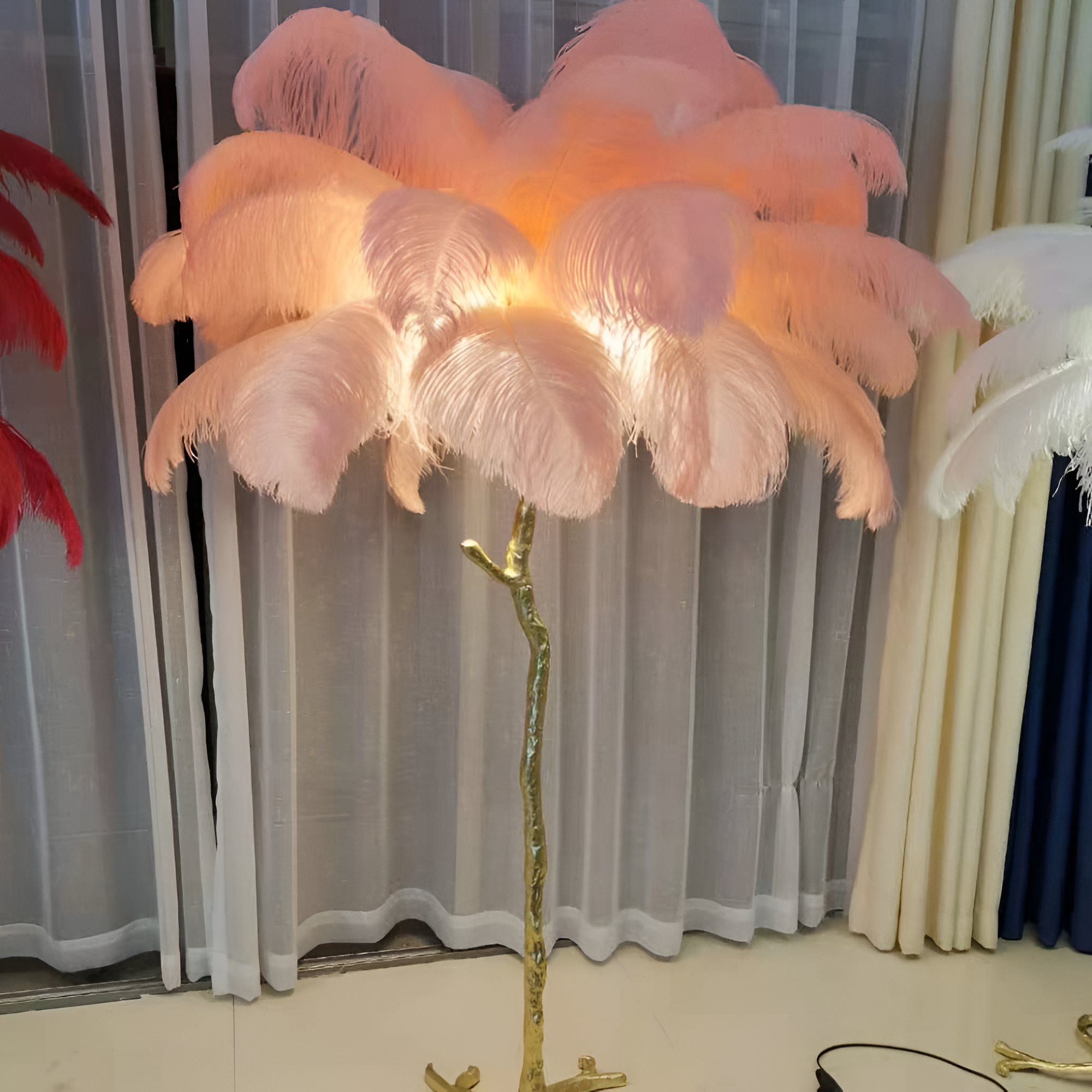 Træformet Fjeder Bordlampe - Dekorativ