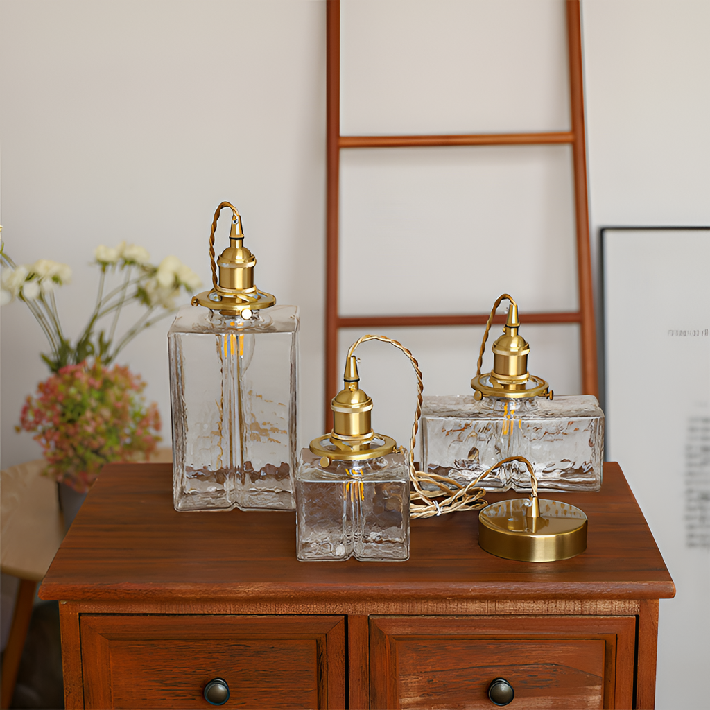 Tekstureret Glas Messing Pendellampe - Industriel