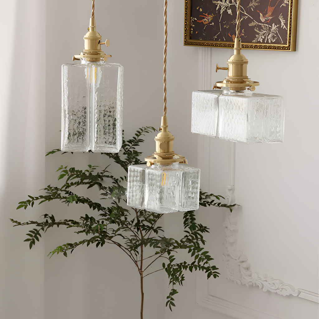 Tekstureret Glas Messing Pendellampe - Industriel