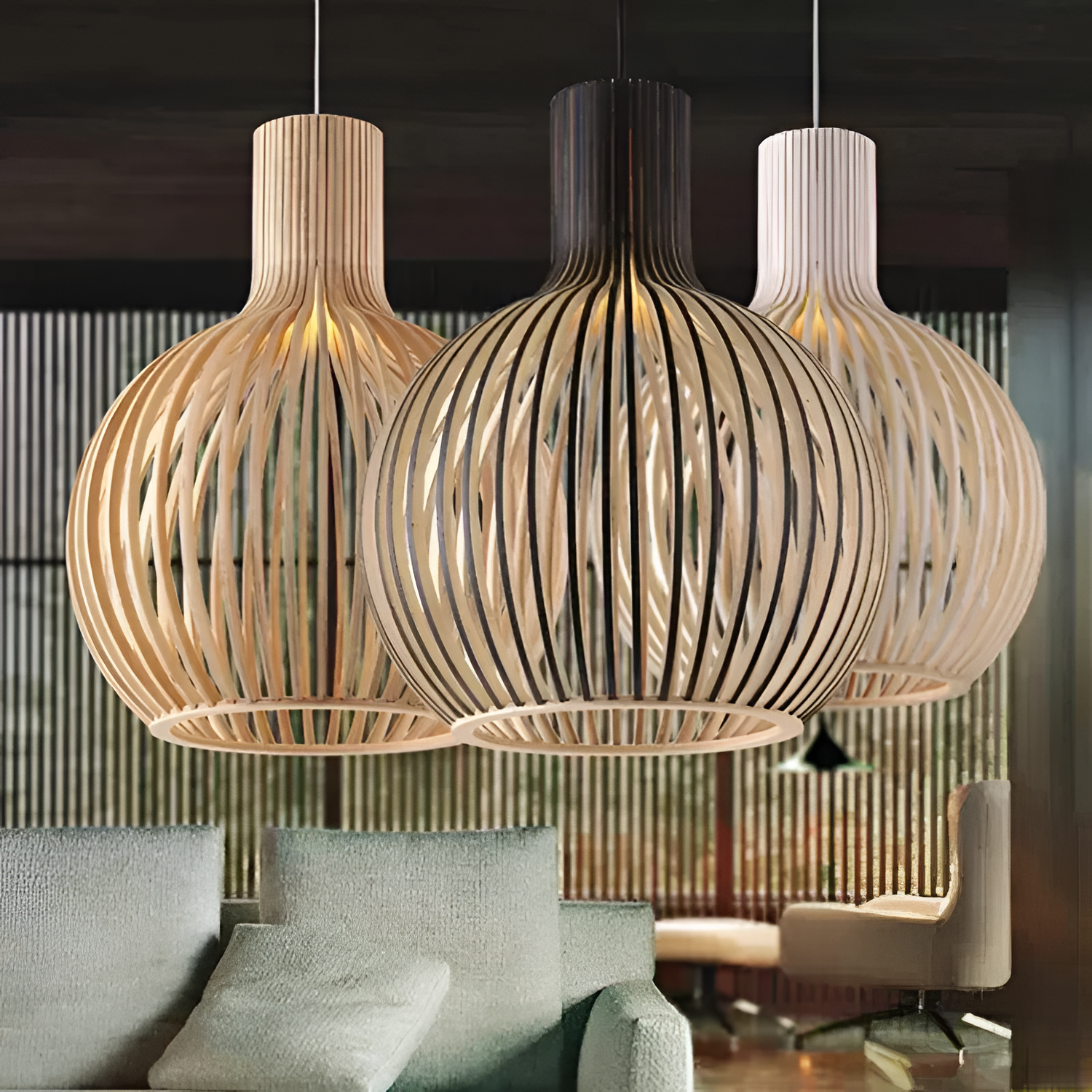 Nordisk Trælampe med Lameller - Moderne Stue