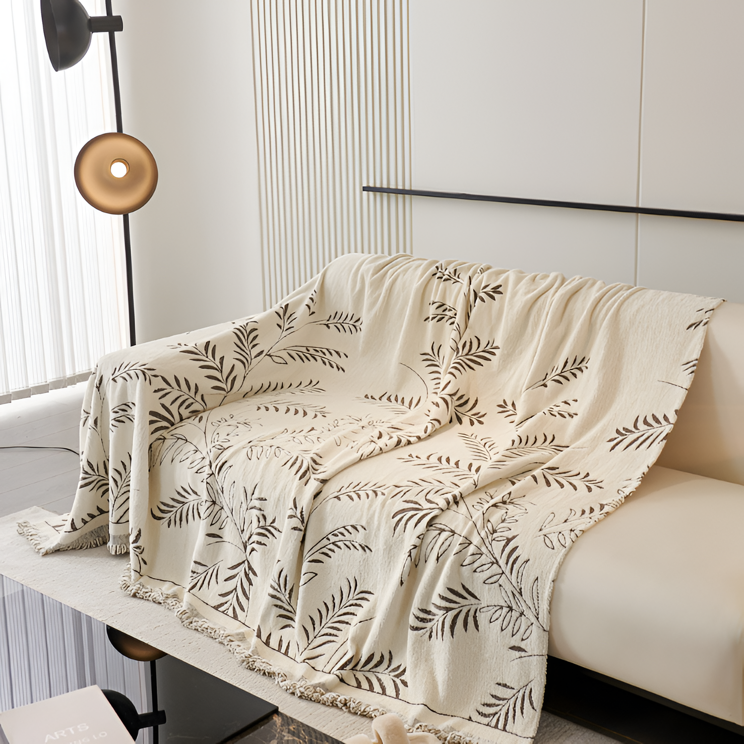 Minimalistisk Frynse Sofa Tæppe - Botanisk