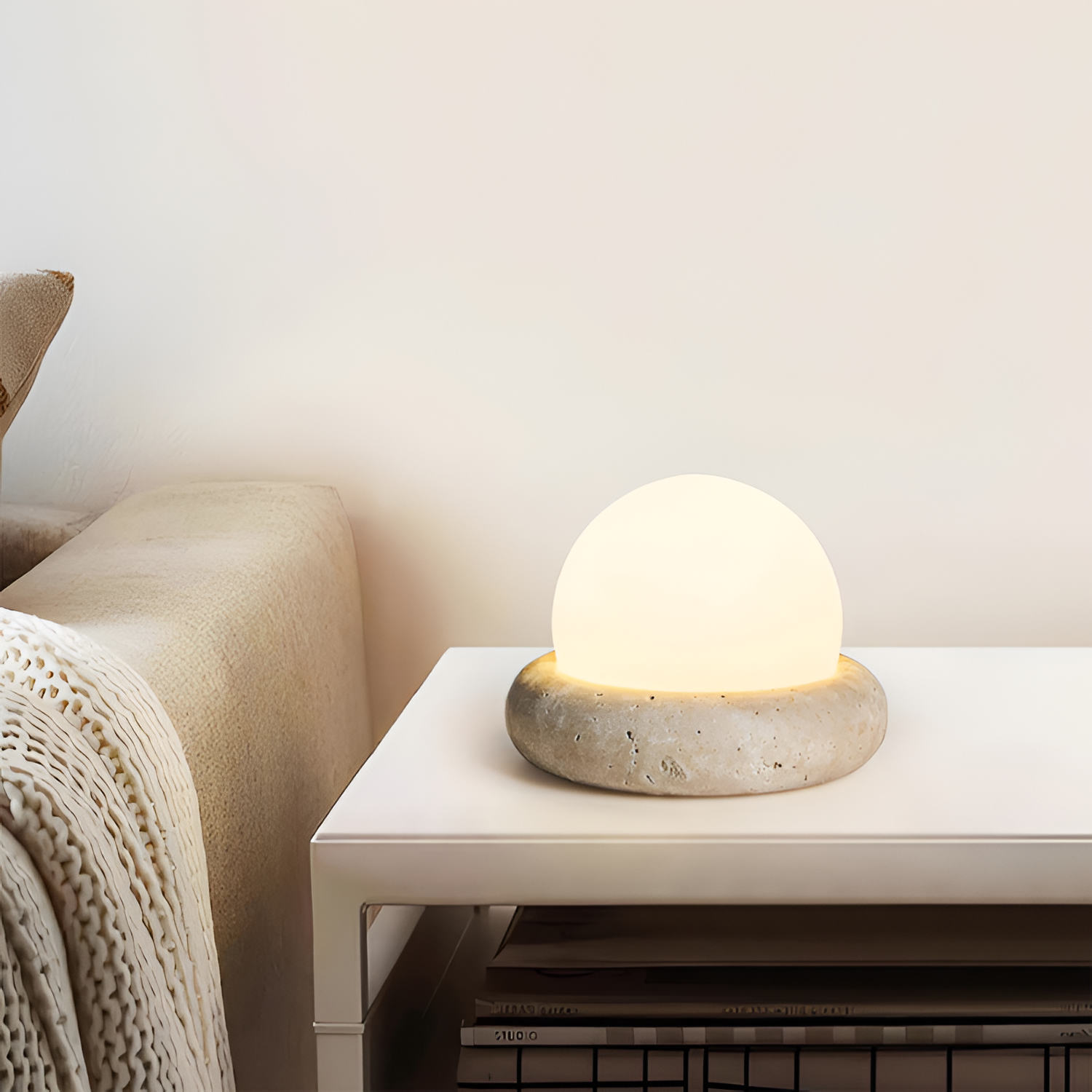 Skulpturel Travertin Bordlampe - Minimalistisk