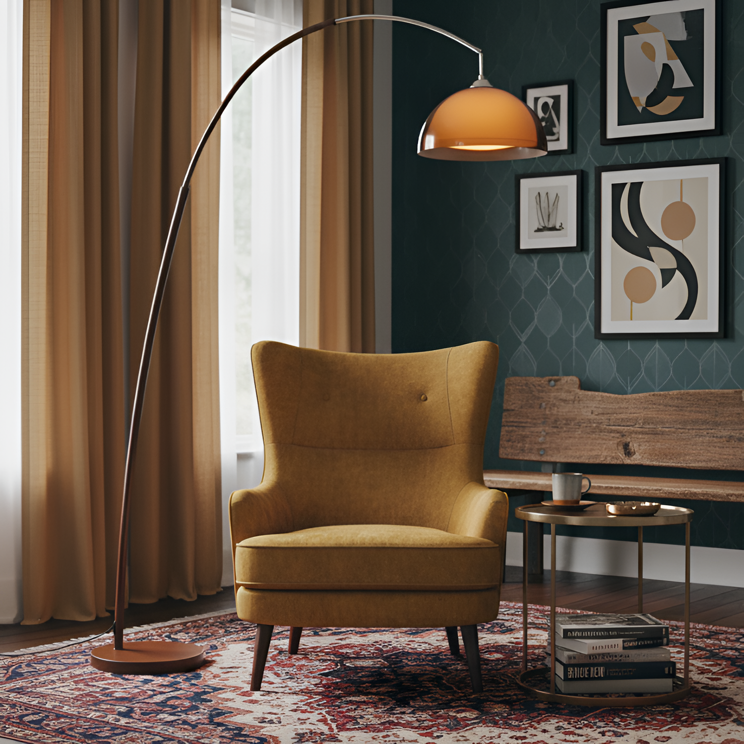 Mid-century Moderne Buegulvlampe - Justerbar