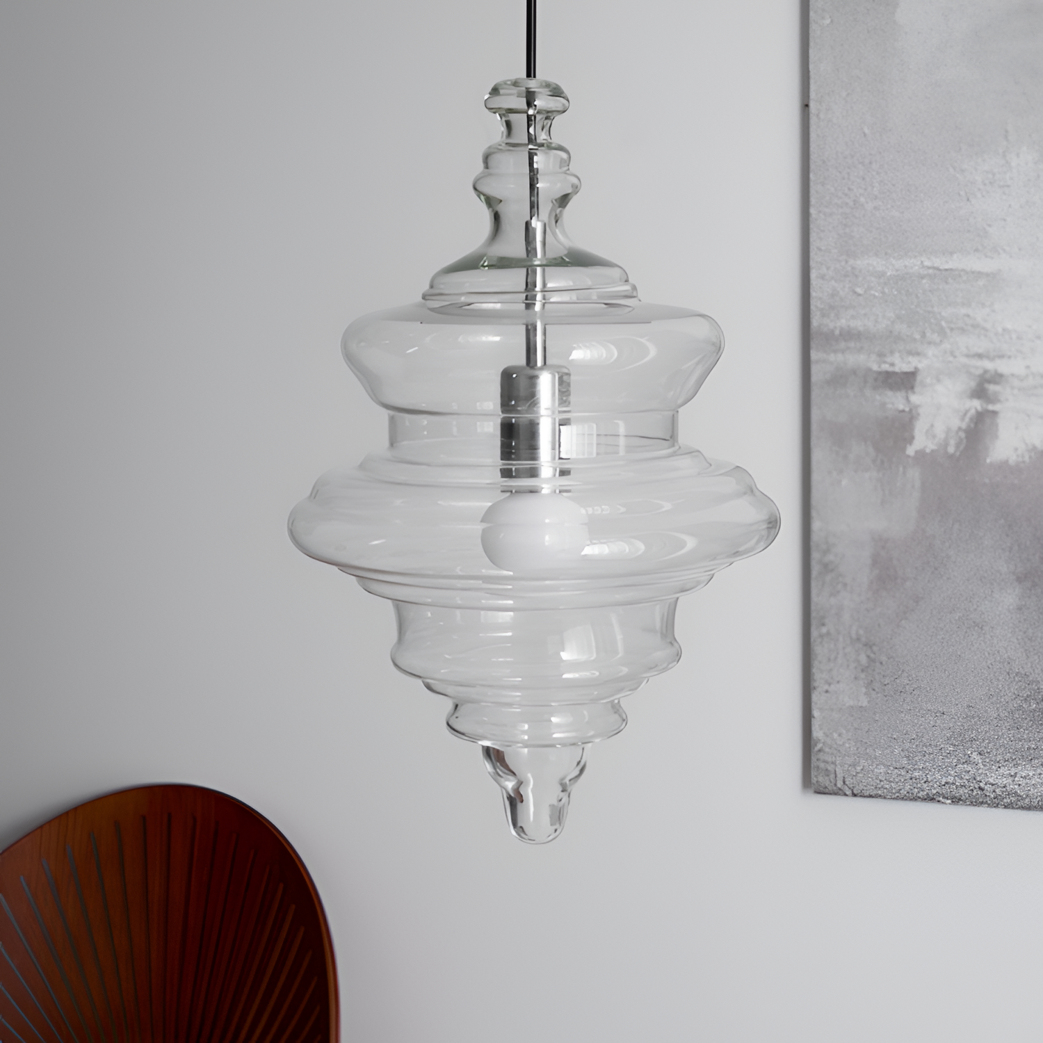 Skulpturel Rillet Glaspendel - Minimalistisk