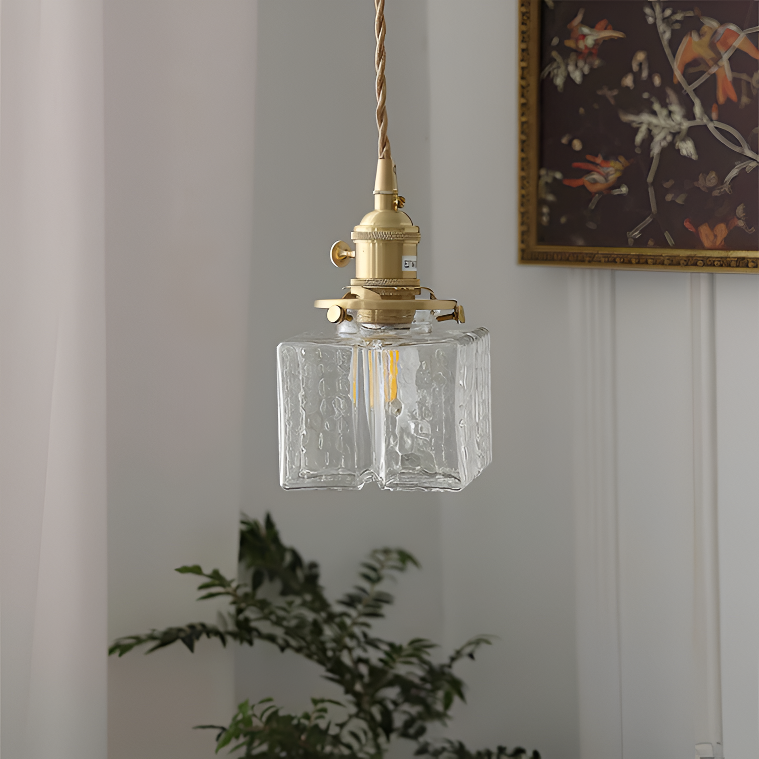 Tekstureret Glas Messing Pendellampe - Industriel