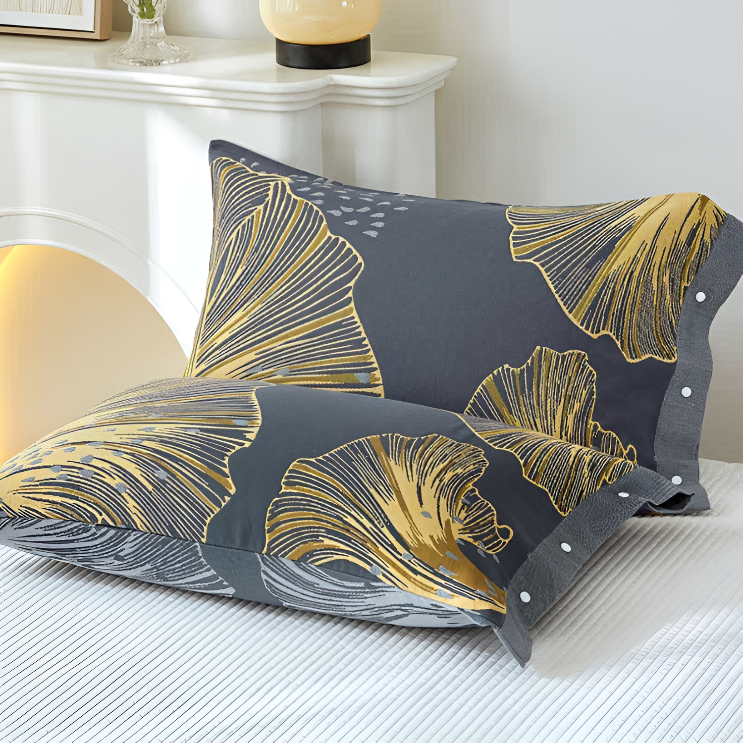 Funda de Almohada Floral Ginkgo - Con Botones