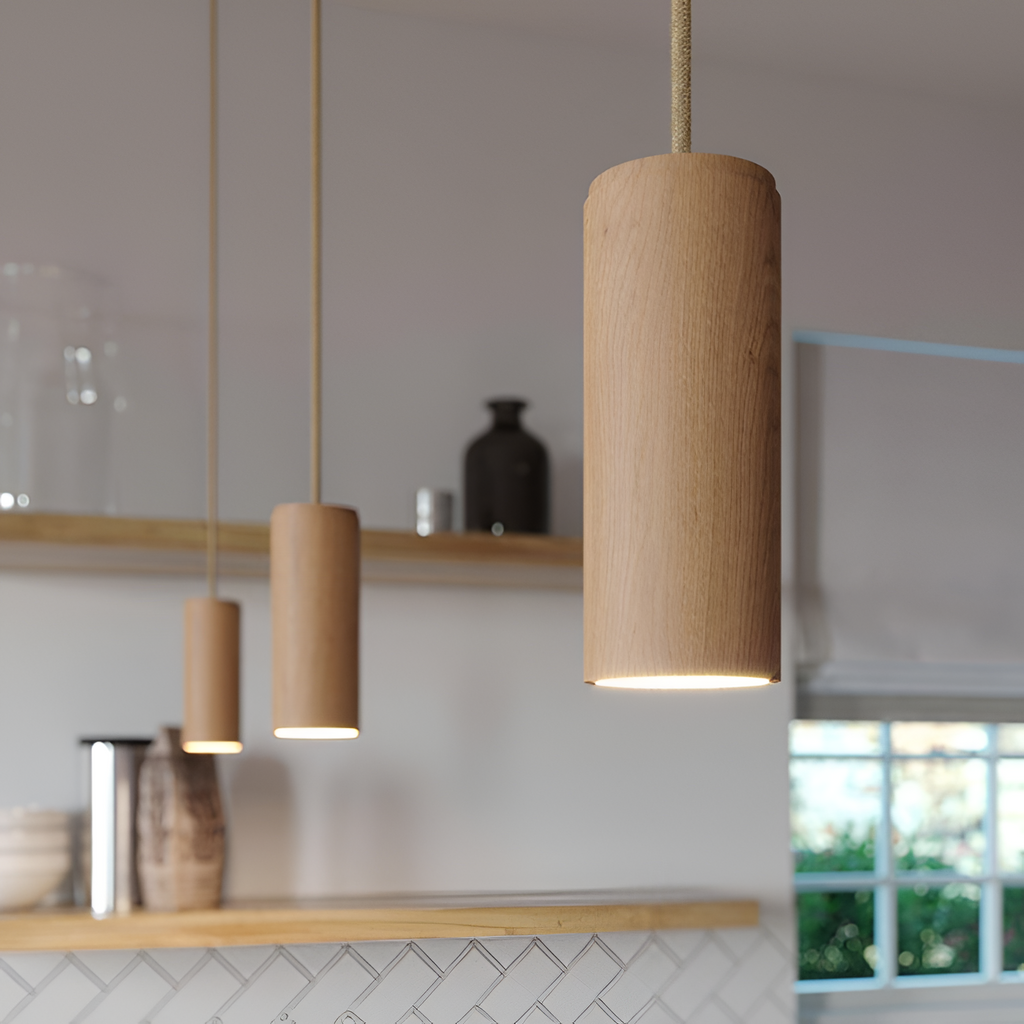 Træ Pendellampe - Komplet E14 Loftslampe til Køkkenø