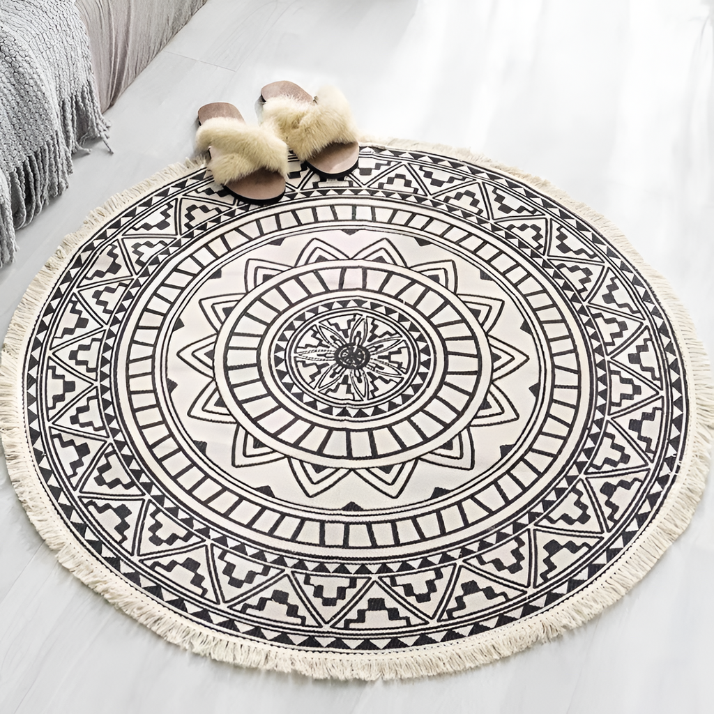 Mandala-mønstret Rundt Gulvtæppe Med Kvaster - Indretning Boho