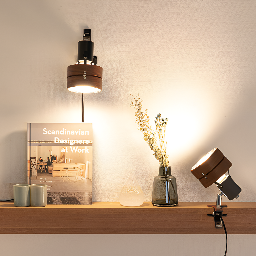 Traditionel japansk bordlampe af træ med klemme – rund