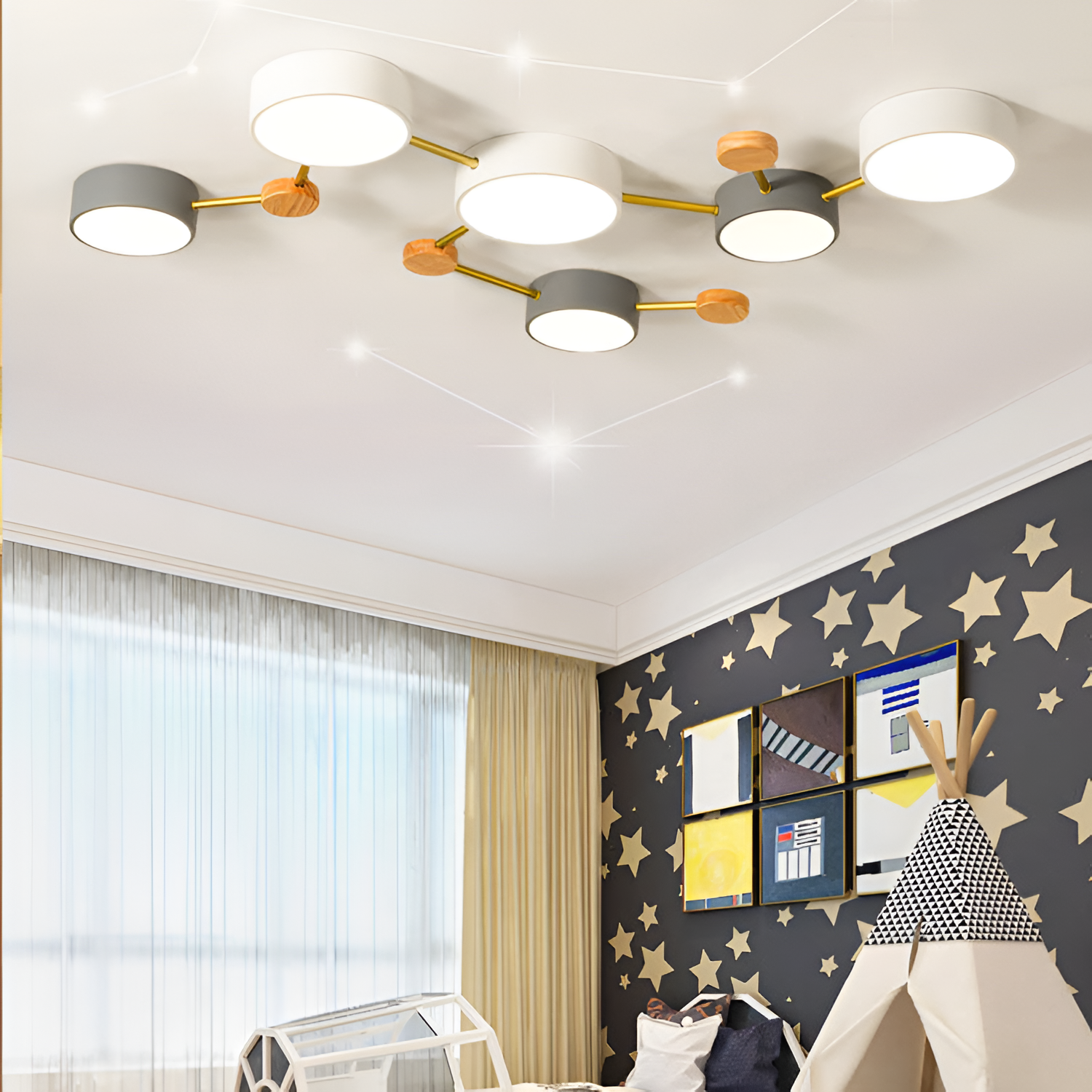 Minimalistisk indbygget lampe i massivt træ – skandinavisk stil